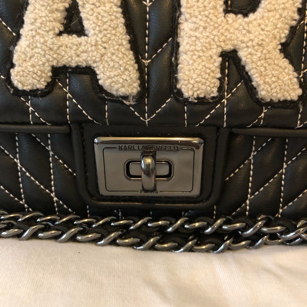 Karl Lagerfeld Paris Agyness Black Quilted Shoulder Bag - Picture 2 of 16
